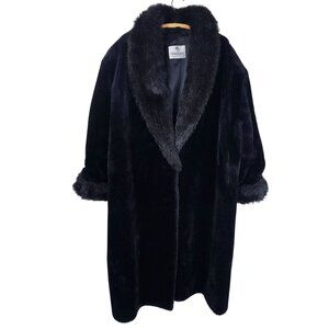 Vintage Monterey Fashions Full Length Faux Fur Coat 2X Black Mobwife Made in USA